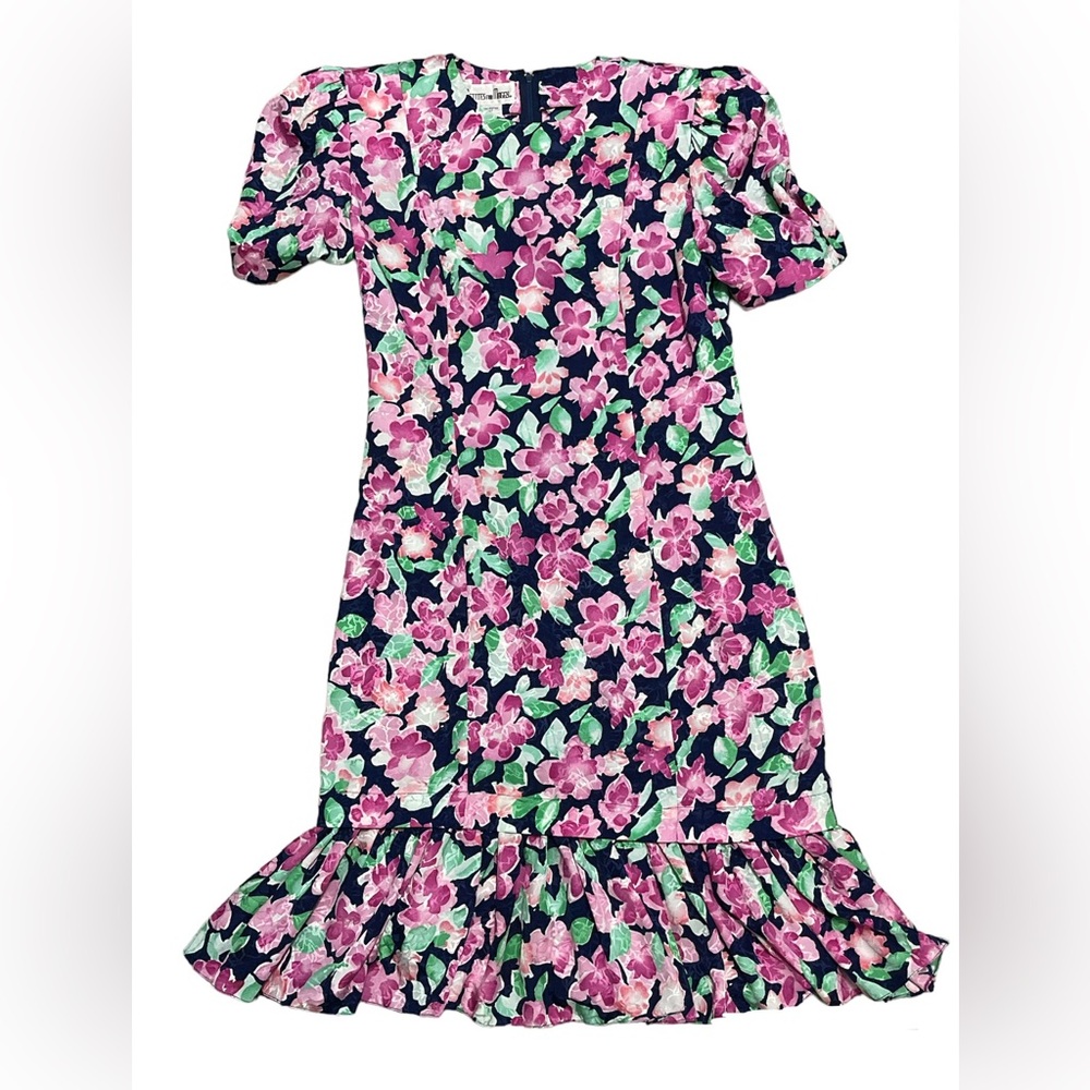 Vintage Women’s Dress - Petites for Maggy - Size 4 - Floral with Shoulder Pads